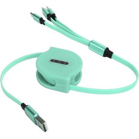 Câble de charge rétractable multiple 3 en 1 3A avec connecteur TypeC/pour iOS/Micro USB 1,1 m (vert) (1/5)