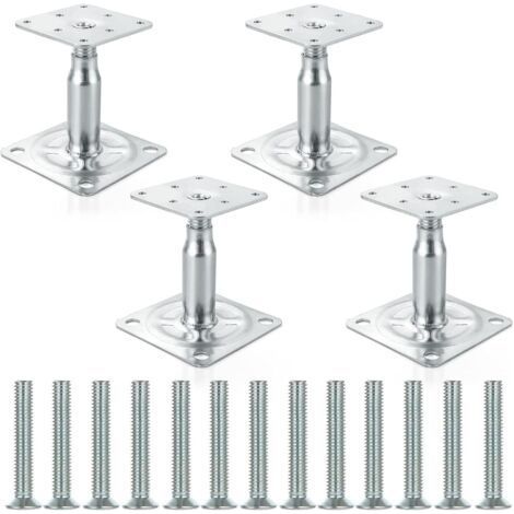 Lot de 4 support de poteau reglable, supports de poteau, galvanisés, 100 à 150 mm, hauteur réglable, pour clôtures, abris, abris de voiture, pergolas, travaux de construction (1/5)