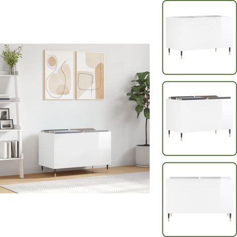 Mueble industrial - vidaXL Mueble discos madera contrachapada blanco brillo 74,5x38x48 cm - Estantería para discos