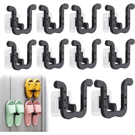 Set di 10 pezzi per appendere pantofole e scarpe al muro senza forare - Nero (1/5)