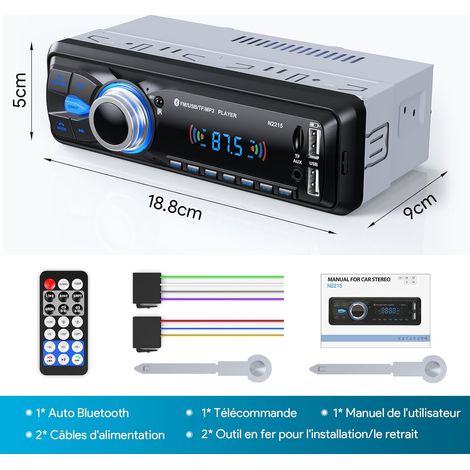 Freisprecheinrichtung Bluetooth 5.0 Autoradio, FM Bluetooth Autoradio, 1 Din Autoradio für 9–12 V Auto, unterstützt 2 USB/AUX/SD/TF/MP3, unterstützt iOS/Android