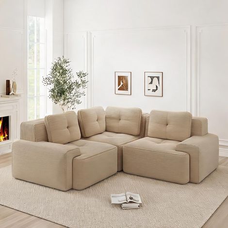 Sofa d'angle modulaire 3 places en tissu beige 249 x 249 x 69 cm (1/5)