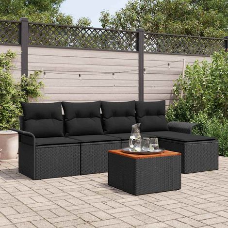 Conjunto de sofás de jardín 6 pcs Negro ratán sintético vidaXL (1/5)