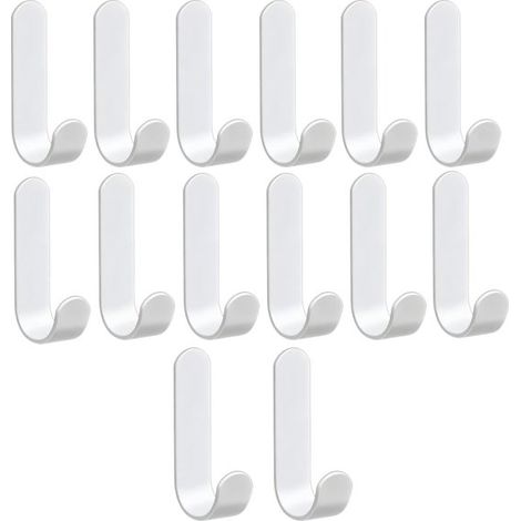 Set mit 12 selbstklebenden Wandhaken aus Edelstahl, weiße Handtuchhaken für Küche und Bad, kein Bohren erforderlich (1/2)