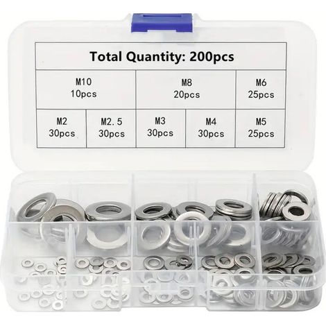 1080PCS Rondelles de calage 11 tailles A2-70 en acier inoxydable Assortiment de rondelles plates et de rondelles de blocage (M2 M2.5 M3 M4 M5 M6 M8 M10 M12 M14 M16) (1/5)