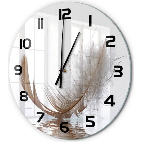 Horloge Murale Ronde Cadeau Original Verre Silencieuse pour Maison Salon Plume sur l'eau fi 60 cm (1/5)