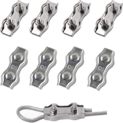 M3 Serre Câble Acier Serre Cable Acier Inox 304 Clip Duplex Serre Corde Pince Cable Pour Les Chantiers de Construction et Les Navires Corde à linge Auvent Pour Ø 3mm Cable Acier 8pcs (1/5)