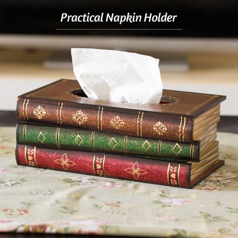 Dekorative Vintage-Taschentuchbox aus Holz für Bücherregale – Halter für Servietten und Toilettenpapier – Elegantes Design mit Deckel – 25,5 cm – Vielseitig verwendbar (1/4)