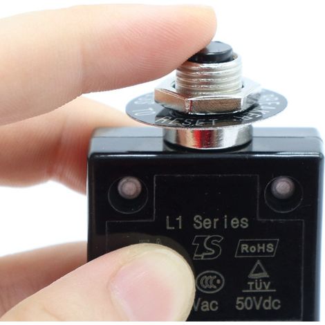 Sollbry Disyuntor pulsador de 125-250 V CA, 50 V CC, 10 A, protección contra sobrecarga térmica, serie 10 A, con reinicio manual (1/3)