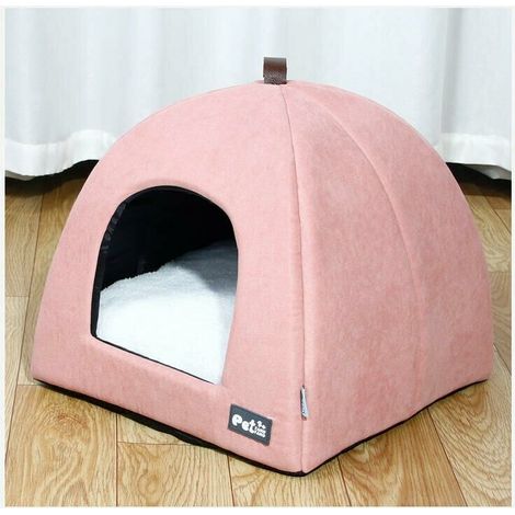 Lit Soft Cave Cat - Niche Lavable Medium pour Chat avec Coussin Amovible et Amovible, Lits pour Petits Chiens 40x40x38cm, Rose (1/5)