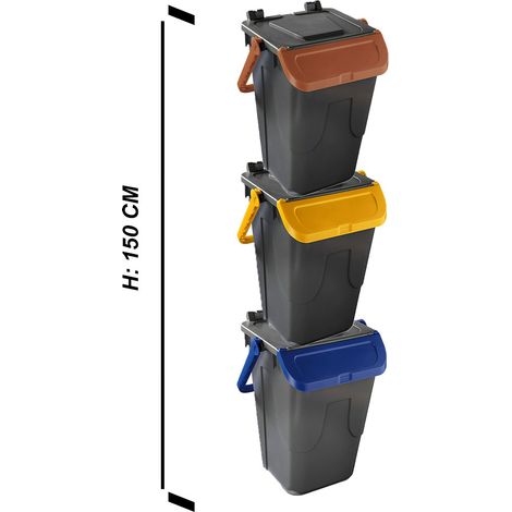 Set Bidone per raccolta differenziata secchio sportello basculante Manico 35LT salvaspazio sovrapponibili casa balcone terrazzo - PEZZI: 3 PEZZI