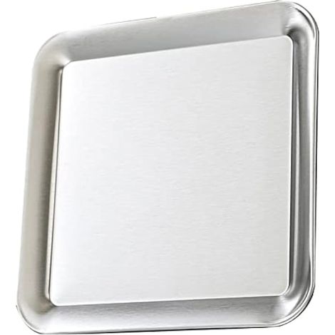 Plateau en acier inoxydable, assiette carrée pour service et décoration, assiettes miroir pour camping, barbecue, fête, buffet, apéritifs (23 x 23 cm) (1/5)