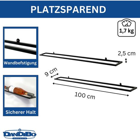 Dandibo Weinregal Wand Metall 6 Flaschen Schwarz Linea 2er Set schwebende Weinhalterung - Flaschenregal Schmal (1/5)