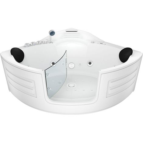Whirlpool Pool Badewanne Eckwanne Wanne W70H 150x150cm mit Tür Walk-in-Pool passive Schlauch-Reinigung (1/5)