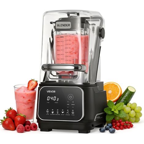 Blender Professionnel, Mixeur Smoothie de Comptoir 2 L 2200 W 26000 tr/min, pour Milkshakes Jus de Fruits Purées Cuisine, avec Capot, Autonettoyant, Vitesse Réglable, 6 Programmes Prédéfinis (1/5)