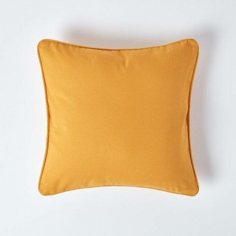 HOMESCAPES Cotton Plain Mustard Yellow Cushion Cover, 60 x 60cm