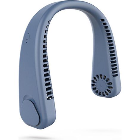 Tragbarer Nackenventilator, blattloser Ventilator, 360°-Kühlluftstrom, USB-wiederaufladbar, 3 Geschwindigkeitsstufen, Han-Light-Blau