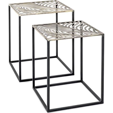 Lot de 2 tables d'appoint en métal coloris noir-bronze (1/3)