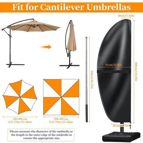 Housse Parasol Deporte, Housse de Parasol de 2 à 4 m en Porte-à-Faux Avec Tige, Housse Protection Parasol, Protection Contre Les Intempéries et UV, Couverture de Parapluie Extérieur-28081/45cm (1/3)