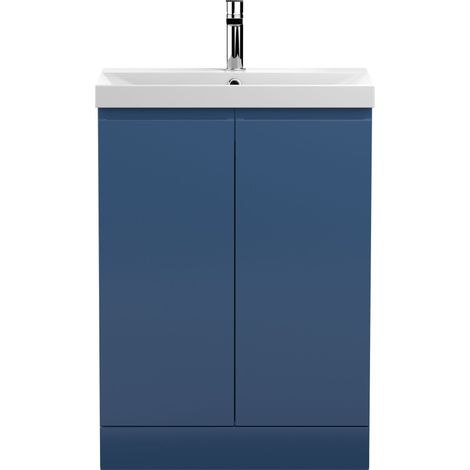 Mavesyn Contemporary 2 Door Floor Standing Vanity Unit with Thin Edge Basin, Dark Blue, 600mm