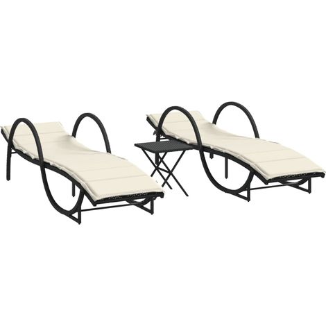Maison Exclusive - Lettini Prendisole 2 pz con Tavolino Nero in Polyrattan