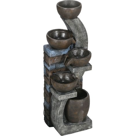 Gartenbrunnen Solar Springbrunnen Zierbrunnen Led Beleuchtung 5 Stufen Garten Terrasse Kunstharz 37X35X107Cm