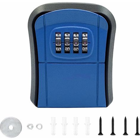 Cassetta di sicurezza per chiavi, cassetta di sicurezza con combinazione, cassetta di sicurezza per chiavi con serratura a 4 cifre, serratura a combinazione da parete, blu - AquaForge (1/5)