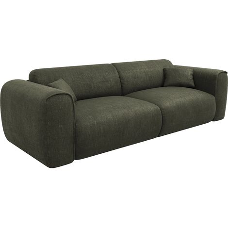 Canapé 4 places convertible express en tissu texturé vert kaki - Couchage 160 cm - Matelas 13 cm mémoire de forme POGNIA (1/5)