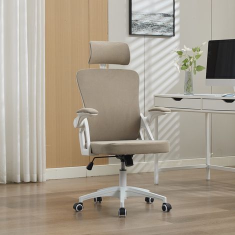 Chaise de Bureau Ergonomique à Dossier Haut - 58 x 65 x 108 cm - Fauteuil de Direction en Maille avec Soutien Lombaire - Kaki (1/5)