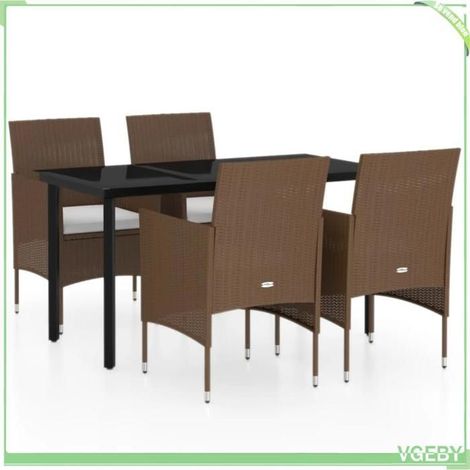 Ensemble de salle à manger de jardin - FAFEICY - 3099301 - 4 places - Résine tressée marron/noir - Table verre 140x70x74 cm (1/5)