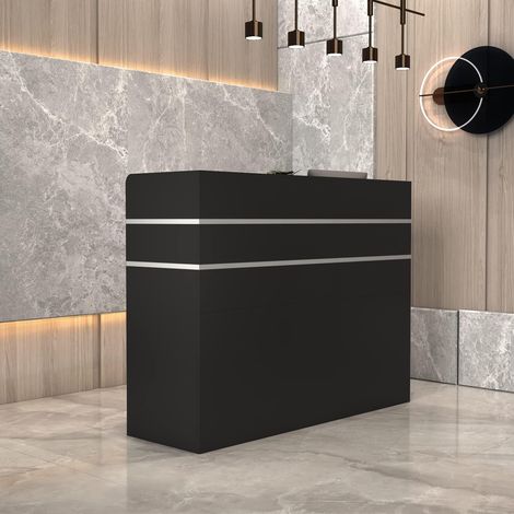 Empfangstheke, Empfangstresen, Rezeption, Rezeptionstheken, Laden-Theke Verkaufstheke Verkaufstisch, Büromöbel Rezeptionsmöbe mit 3 Schubladen und 1 Schrank, 110 X 120 X 48 cm, schwarz (1/5)