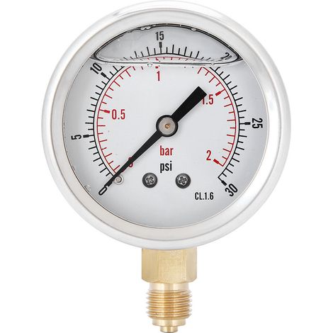 Manomètre radial à haute précision TS PGG604 rempli d'huile – Mesure 0-2bar/0-30psi, diamètre 68mm, raccord BSP 1/4, pour machines – 1 unité (1/4)