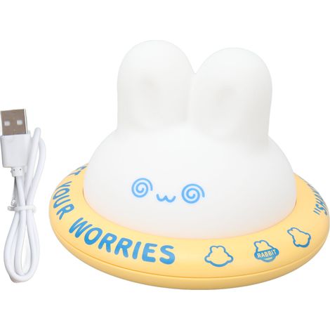 Veilleuse lapin mignonne, rechargeable, 3 niveaux de lumière chaude, en silicone souple, LED, pour la décoration de chambre, jaune (1/5)