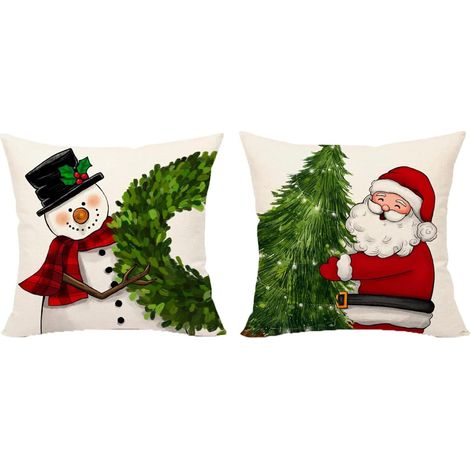 Housses de coussin de Noël 45 x 45 cm, lot de 2, housses de coussin de Noël en lin, housses de coussin de Noël (1/4)
