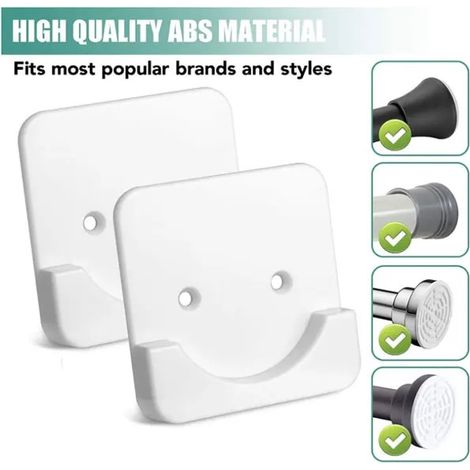 Support de tringle à rideau de douche en ABS, auto-adhésif et avec vis, compatible avec la plupart des tringles, blanc, lot de 2 (1/4)