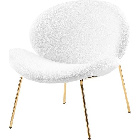 Set 2 Poltrone Lounge Jaden in Bouclé Bianco e Gambe Oro (1/3)