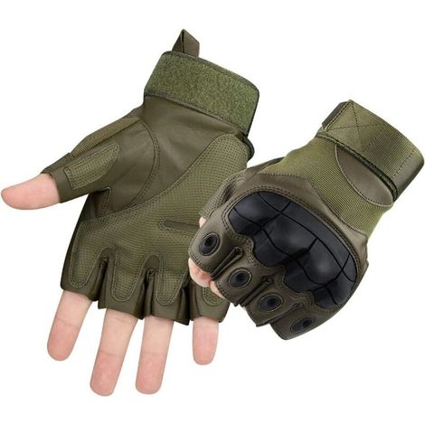 Gants de protection articulaire, demi-doigts en caoutchouc rigide pour exercices en plein air, escalade, course, randonnée, camping, cyclisme, moto (M, vert armé)-Fei Yu (1/5)
