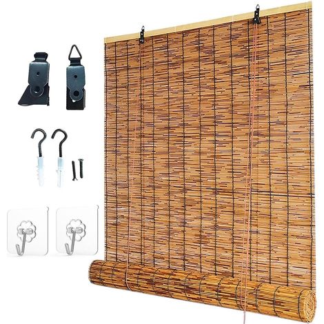 Store Enrouleur en Bambou, Occultant pour Tonnelle Terrasse Véranda Jardins, Anti-UV 60 80 90 100 120 140 150cm Rideau de Roseau, D'intimité, Stores Romains -