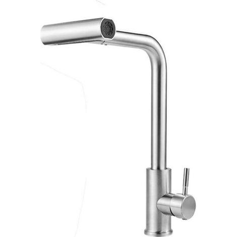 Pommeau de douche rétractable pour cuisine, rotation à 360°, acier inoxydable brossé, 4 vitesses de jet, (1/5)