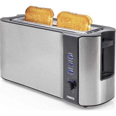 Grille-pain Inox Noir 1000W Longue Fente (1/2)