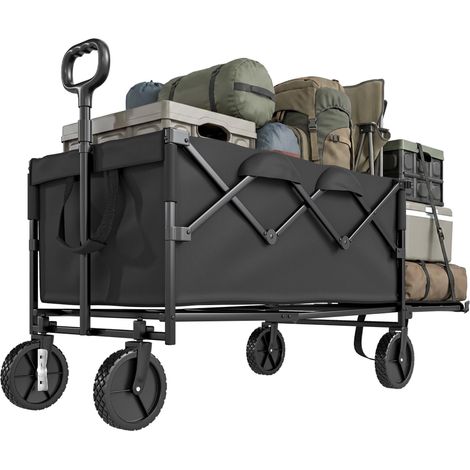 Chariot de Jardin Pliable Charge Maximale 100 kg avec Structure Extensible et Bâche Amovible, Noir (1/5)