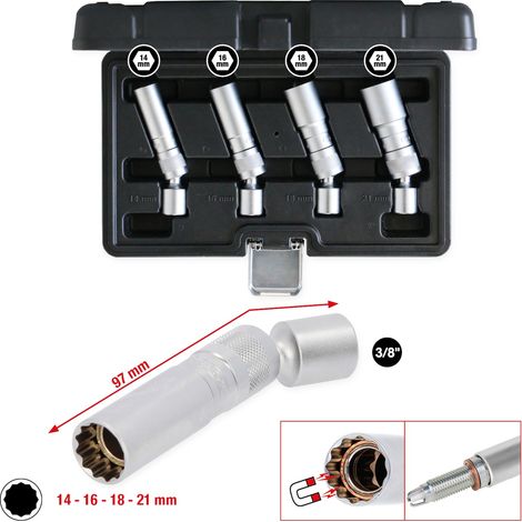 KS Tools 3/8 Zündkerzen-Stecknuss-Satz, 4-tlg, magnetisch mit Gelenk (1/5)