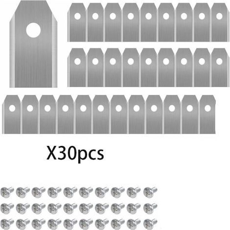 30 x Lames de Couteau en Titane pour Toutes Les Tondeuses Robotiques Husqvarn/Automower/ Yardforce/Gardena(3g-0.75mm) Avec 45 Vis, Lames de Rechange pour Modèles 105,310,315,320,420,430x,r40i (1/4)