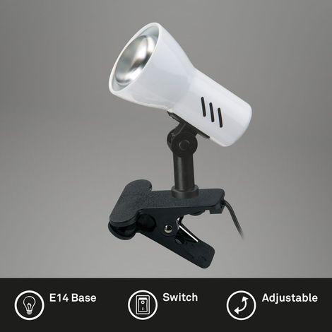 Klemmleuchte Klemmlampe 1xE14 schwenkbar Schnurschalter Metall weiß  Briloner