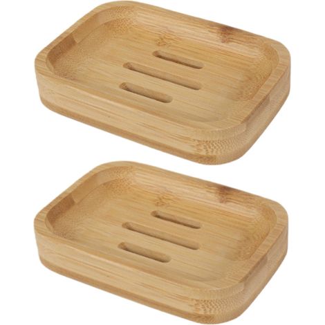 Lot de 2 - Porte-savon avec égouttoir - Pour salle de bain et cuisine - Porte-savon WC - 11,5 x 8 x 2 cm - Couleur bois (1/5)