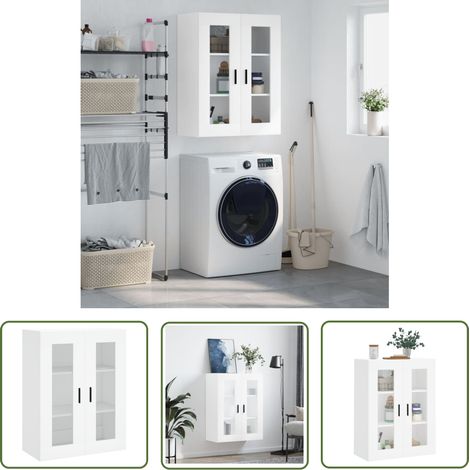 The Living Store Armoire murale blanc 69,5x34x90 cm - Armoire Murale - Meuble De Rangement - Armoire Blanche - Armoire Suspendu - Buffet Mural (1/5)