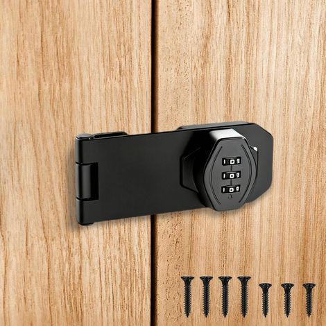 Serrure à combinaison de 10,2 cm, serrure de porte coulissante, serrure d'armoire en alliage de zinc noir, serrure robuste à combinaison avec code, convient pour portes coulissantes, armoires (1/5)