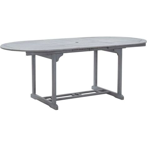 Table de jardin ovale extensible acacia massif gris Alline (1/5)