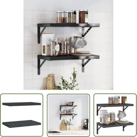 The Living Store Wandregale 2 Stk. 50x30x3 cm Schwarz Edelstahl - Wandregal - Edelstahlregal - Schwarzes Regal - Regalböden - Deko Regal (1/5)