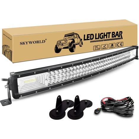 80 cm 405W Bar Led Incurvée avec Aimantée Support, 12V Câblage Kit 32 Pouces Triple rangée Etanche Barre Lumineuse Led, Magnetique Support pour Offroad Véhicules Voiture Camion SUV Quad 4x4